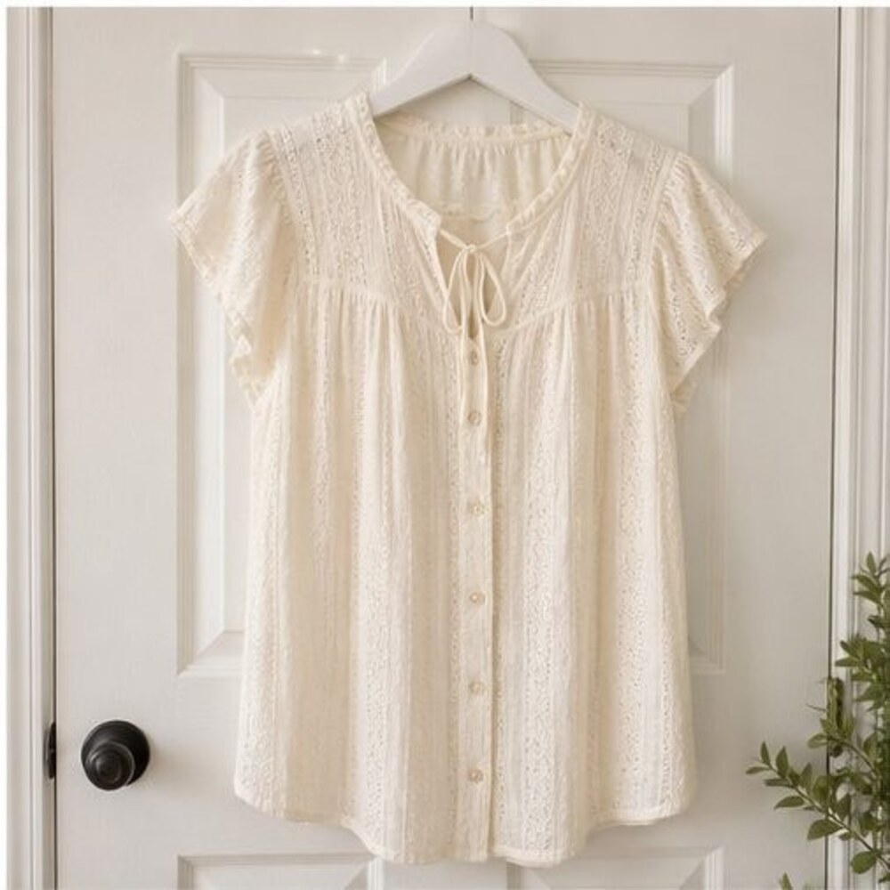 Cream Pleated Blouse